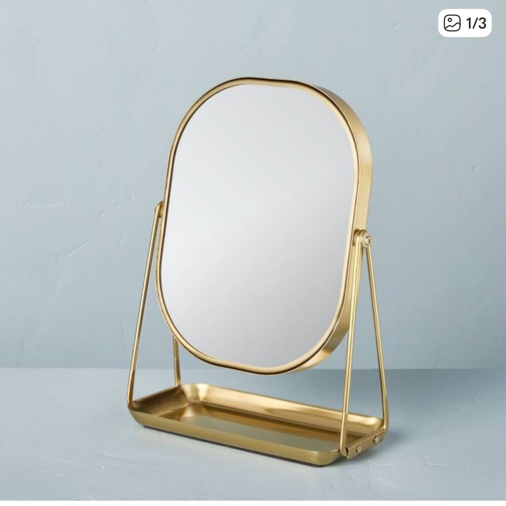 NWT Brass Vanity Flip Mirror with Tray